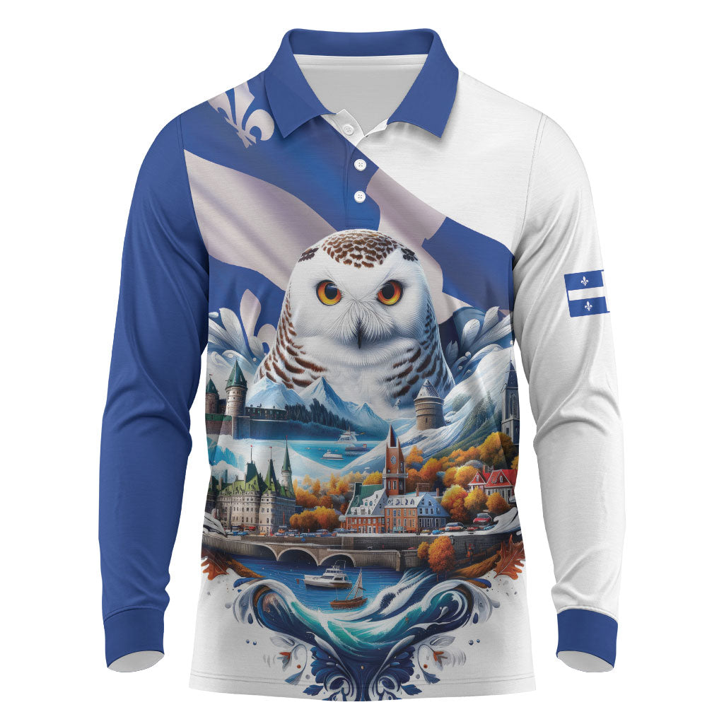 Quebec Snowy Owl Heritage Long Sleeve Polo Shirt Flag Day Edition