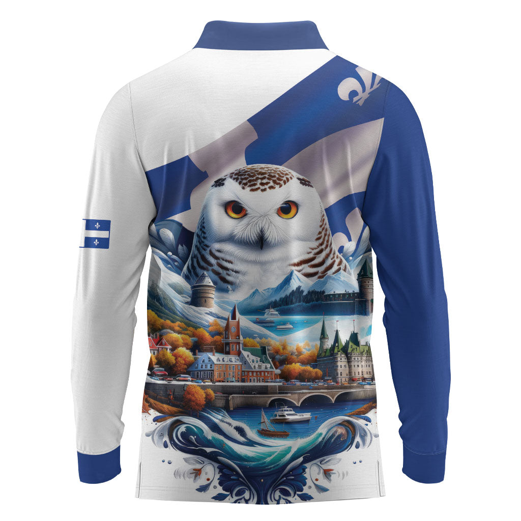 Quebec Snowy Owl Heritage Long Sleeve Polo Shirt Flag Day Edition