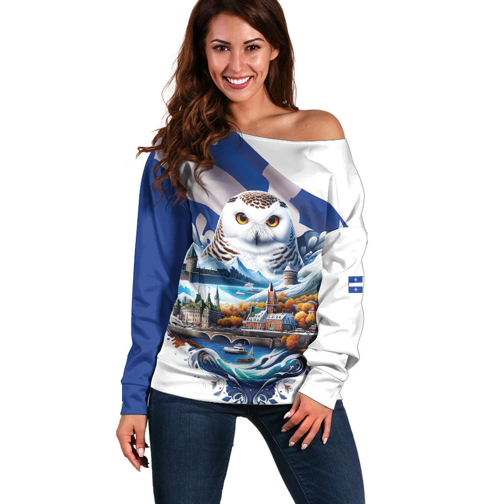 Quebec Snowy Owl Heritage Off Shoulder Sweater Flag Day Edition