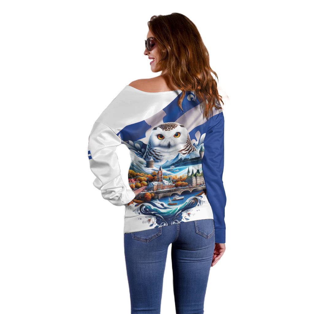 Quebec Snowy Owl Heritage Off Shoulder Sweater Flag Day Edition
