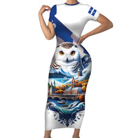 Quebec Snowy Owl Heritage Short Sleeve Bodycon Dress Flag Day Edition