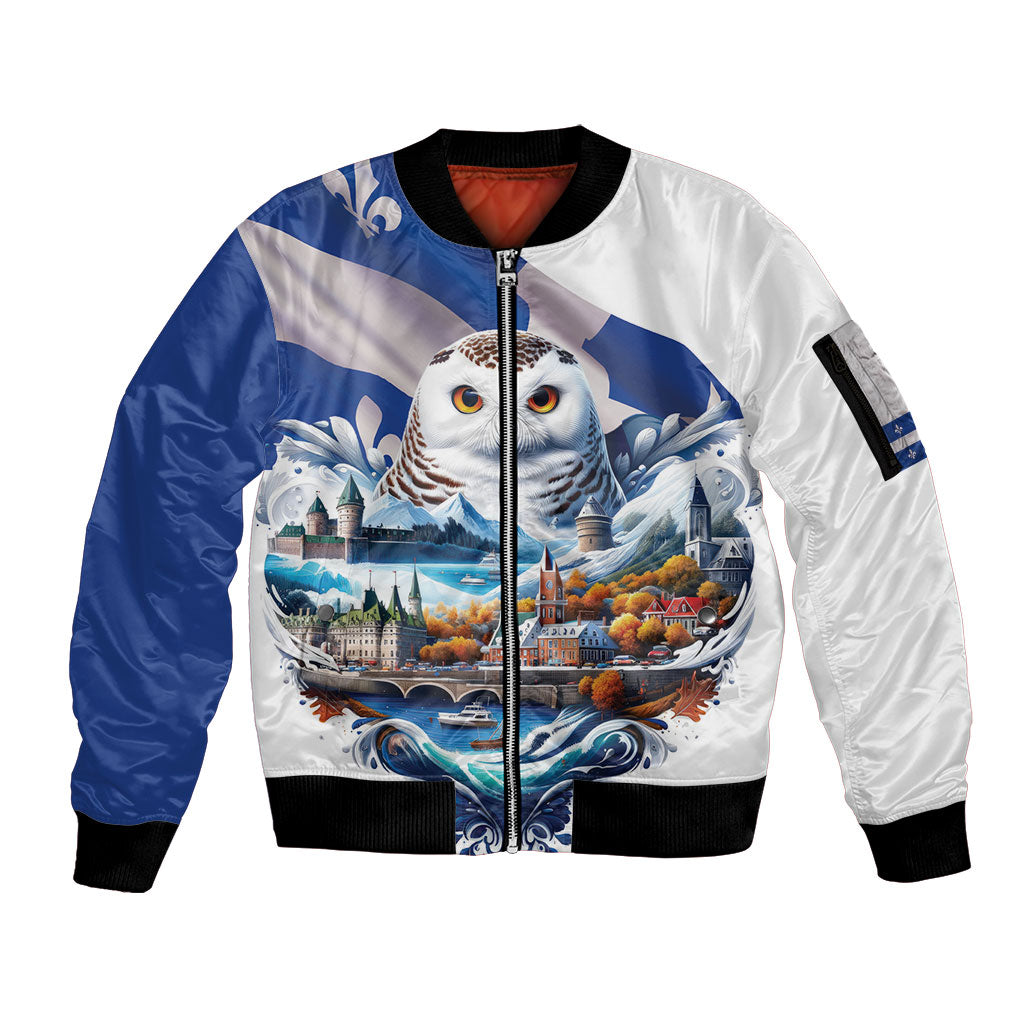 Quebec Snowy Owl Heritage Sleeve Zip Bomber Jacket Flag Day Edition