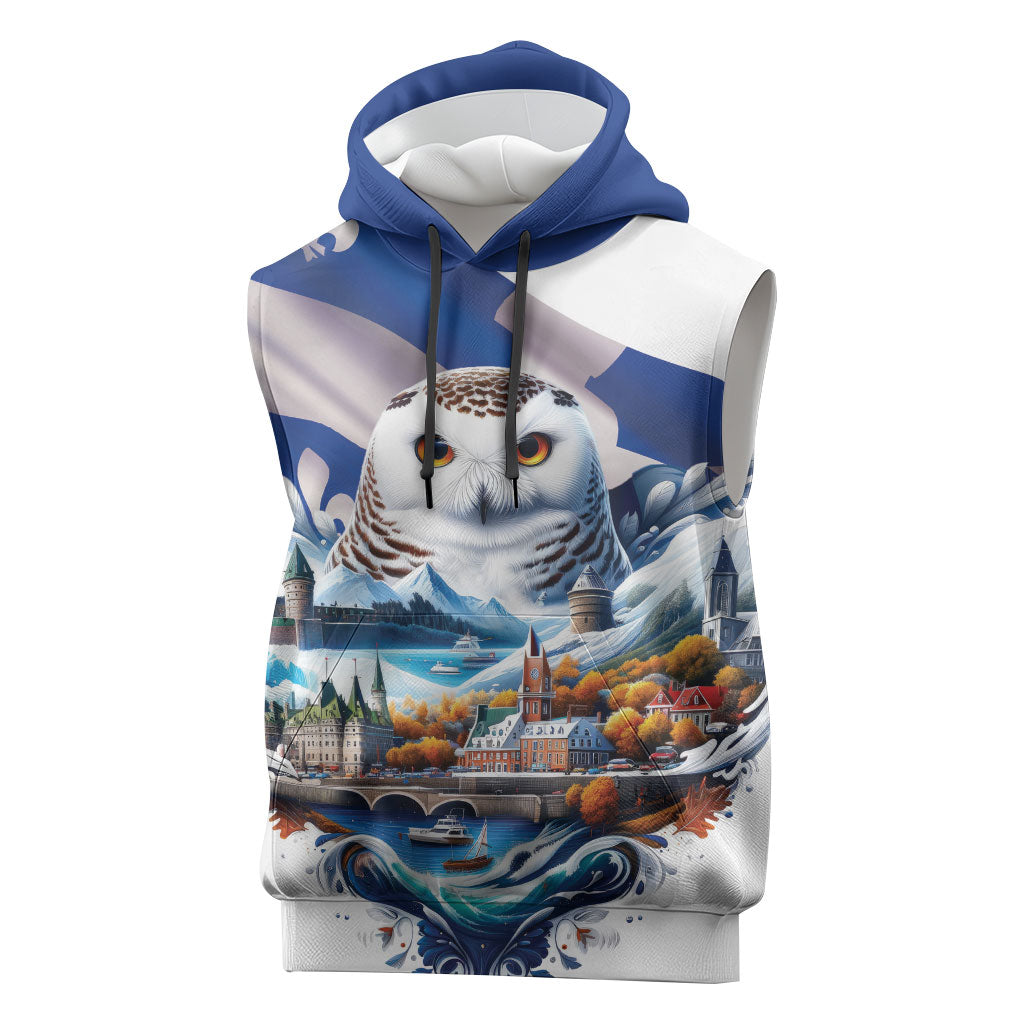 Quebec Snowy Owl Heritage Sleeveless Hoodie Flag Day Edition