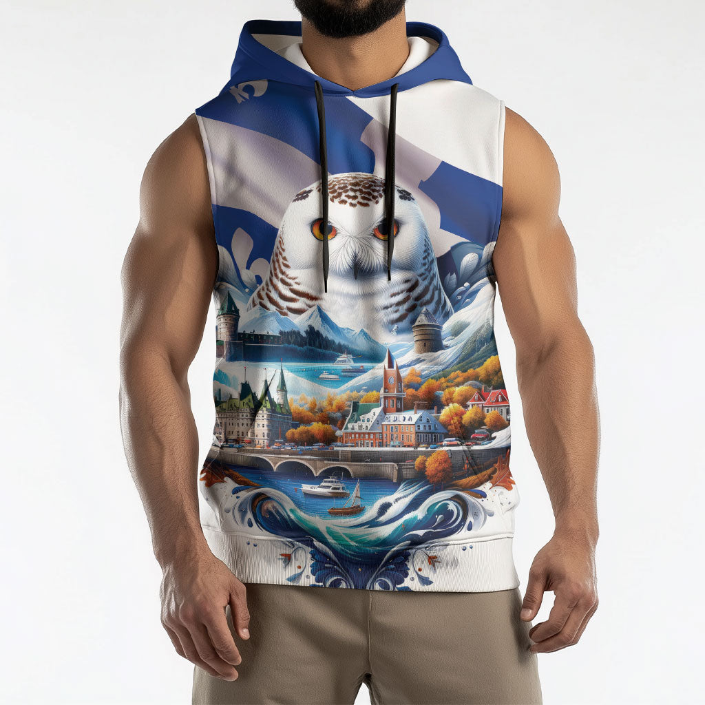 Quebec Snowy Owl Heritage Sleeveless Hoodie Flag Day Edition