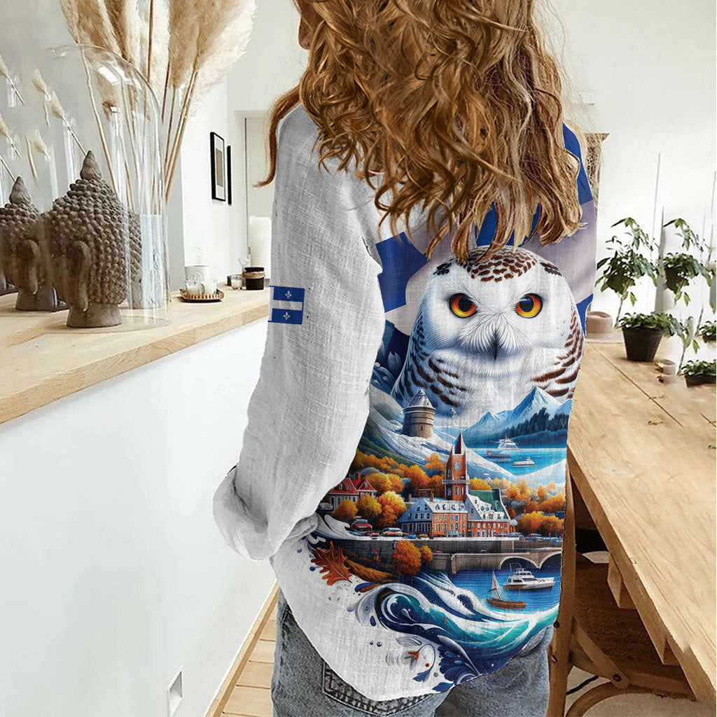 Quebec Snowy Owl Heritage Women Casual Shirt Flag Day Edition