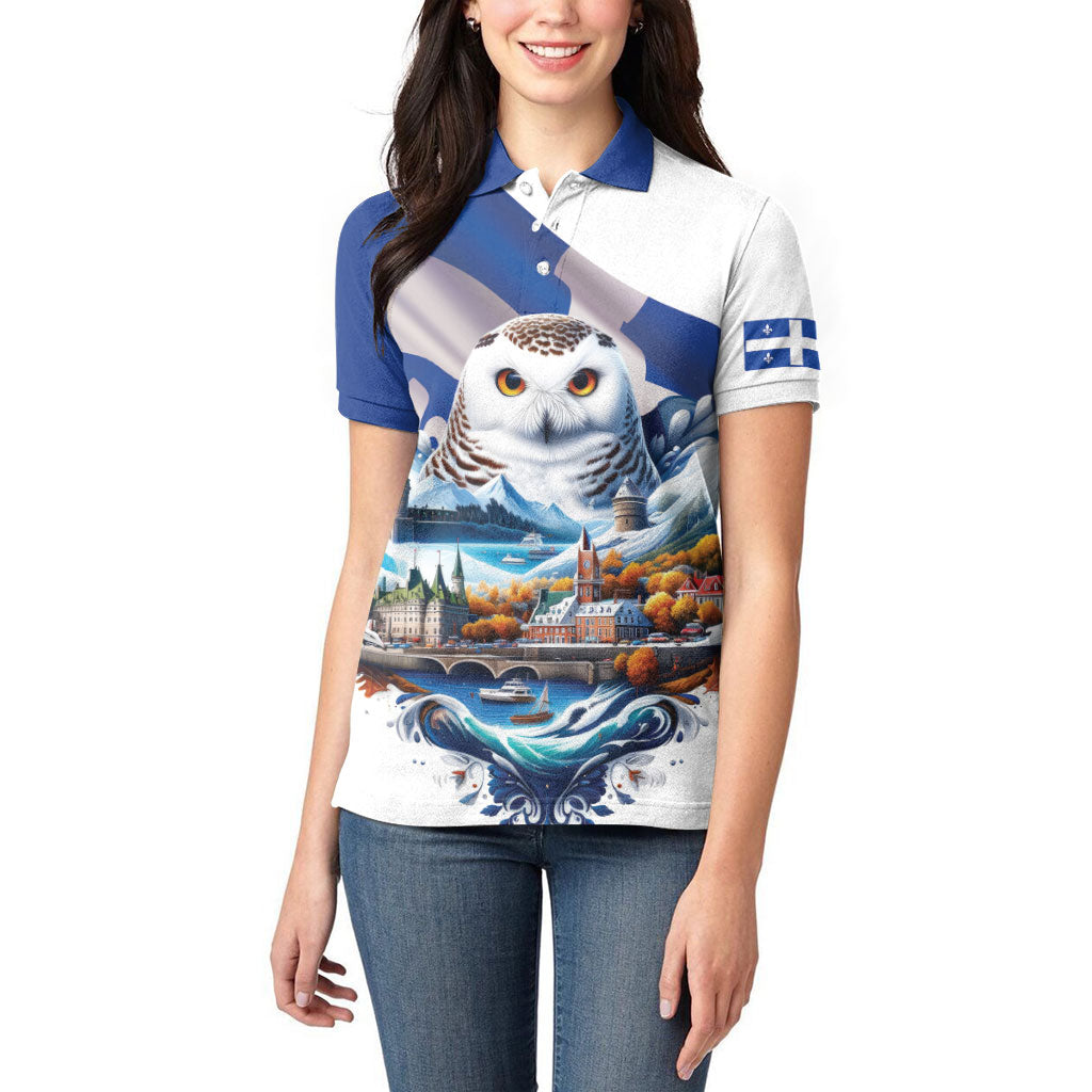 Quebec Snowy Owl Heritage Women Polo Shirt Flag Day Edition
