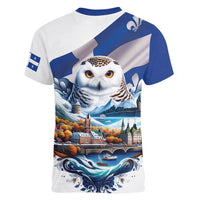 Quebec Snowy Owl Heritage Women V-Neck T-Shirt Flag Day Edition