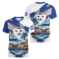 Quebec Snowy Owl Heritage Women V-Neck T-Shirt Flag Day Edition