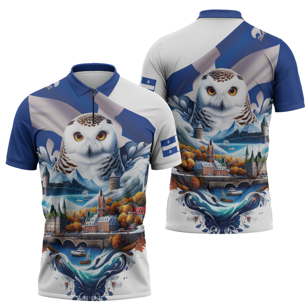 Quebec Snowy Owl Heritage Zipper Polo Shirt Flag Day Edition