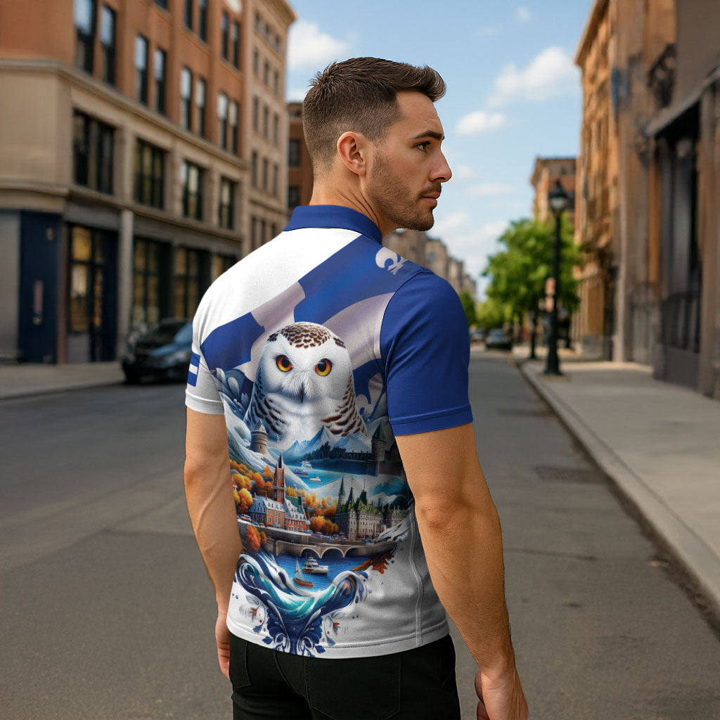 Quebec Snowy Owl Heritage Zipper Polo Shirt Flag Day Edition
