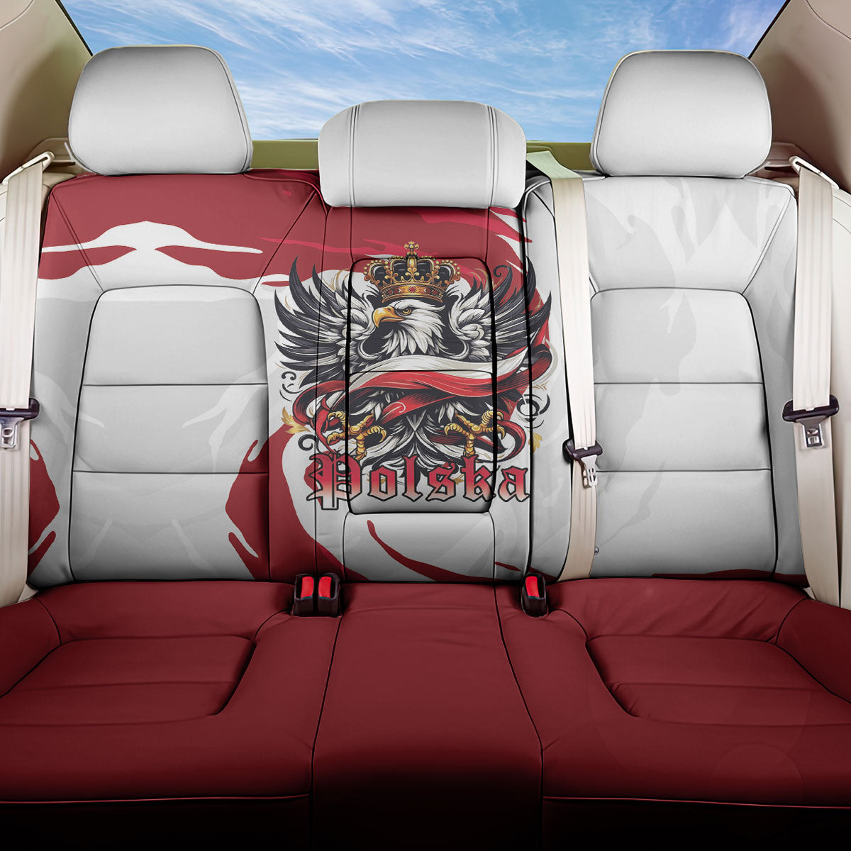 Poland National Flag Day Back Car Seat Cover Fierce Polish Eagle Crown