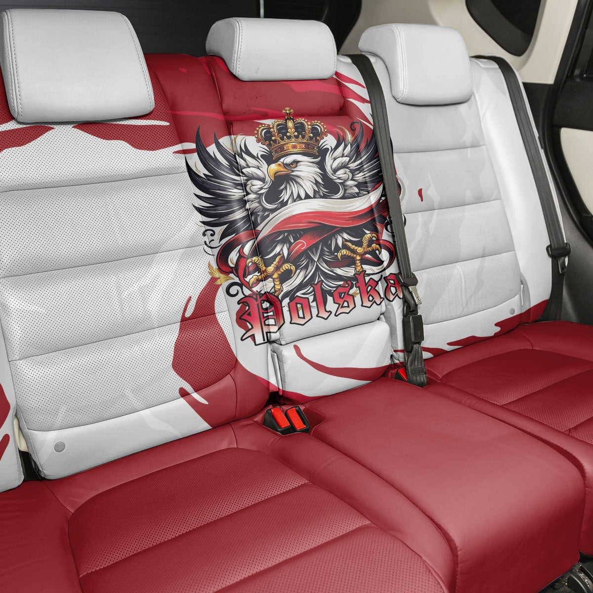 Poland National Flag Day Back Car Seat Cover Fierce Polish Eagle Crown