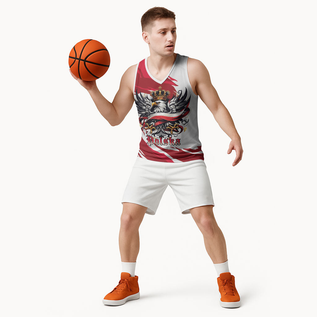Poland National Flag Day Basketball Jersey Fierce Polish Eagle Crown