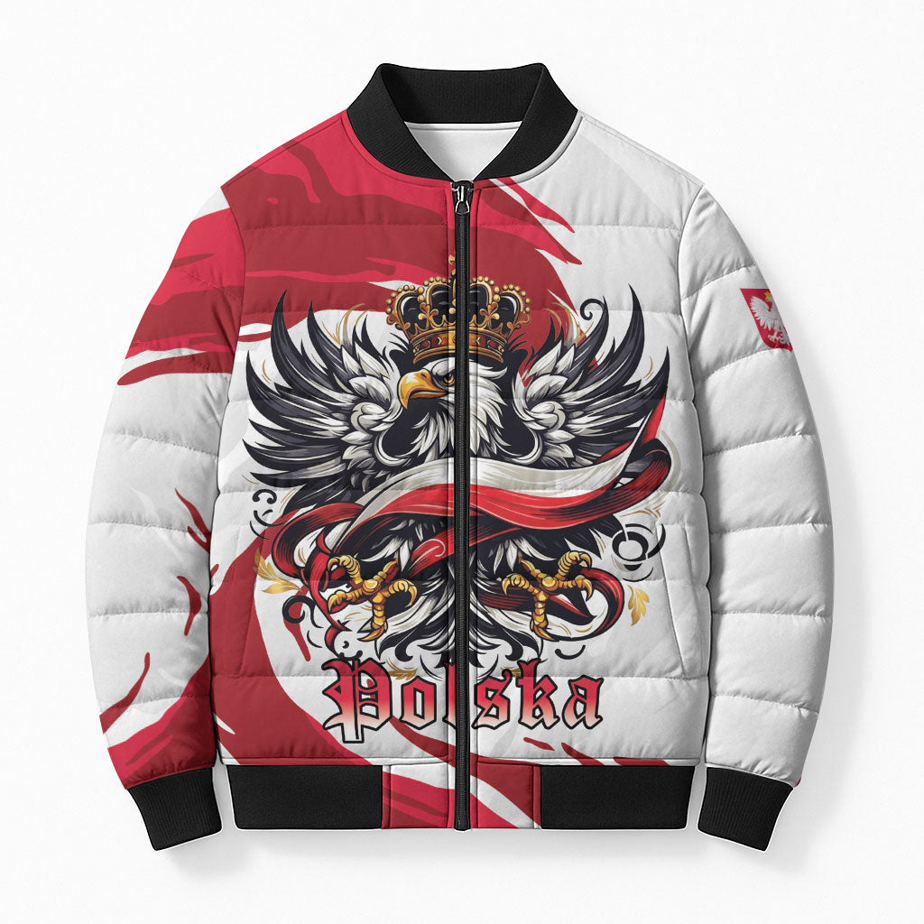 Poland National Flag Day Bomber Puffer Jacket Fierce Polish Eagle Crown