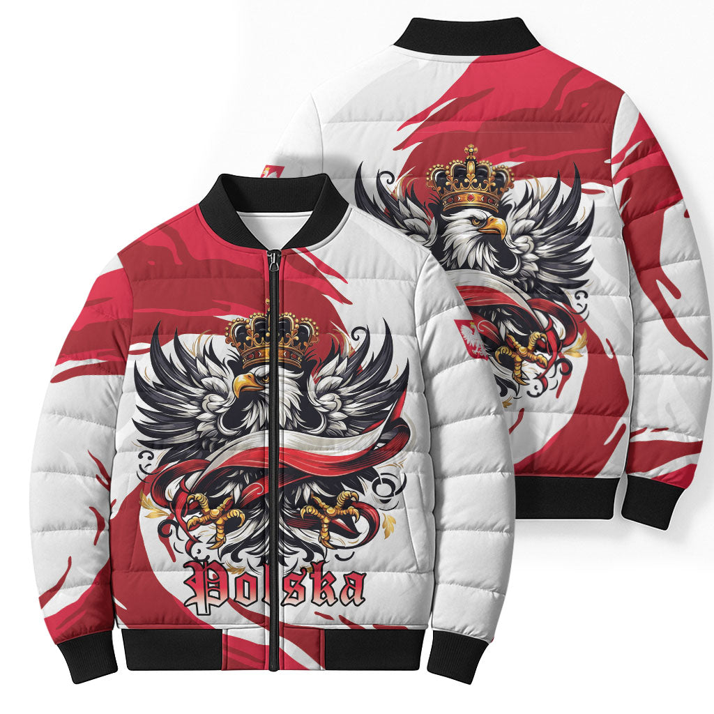 Poland National Flag Day Bomber Puffer Jacket Fierce Polish Eagle Crown
