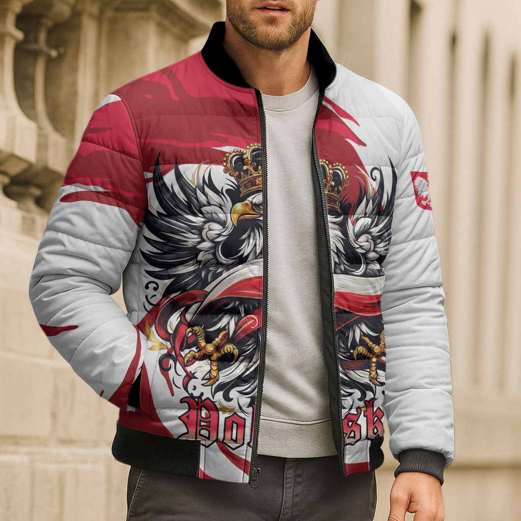 Poland National Flag Day Bomber Puffer Jacket Fierce Polish Eagle Crown