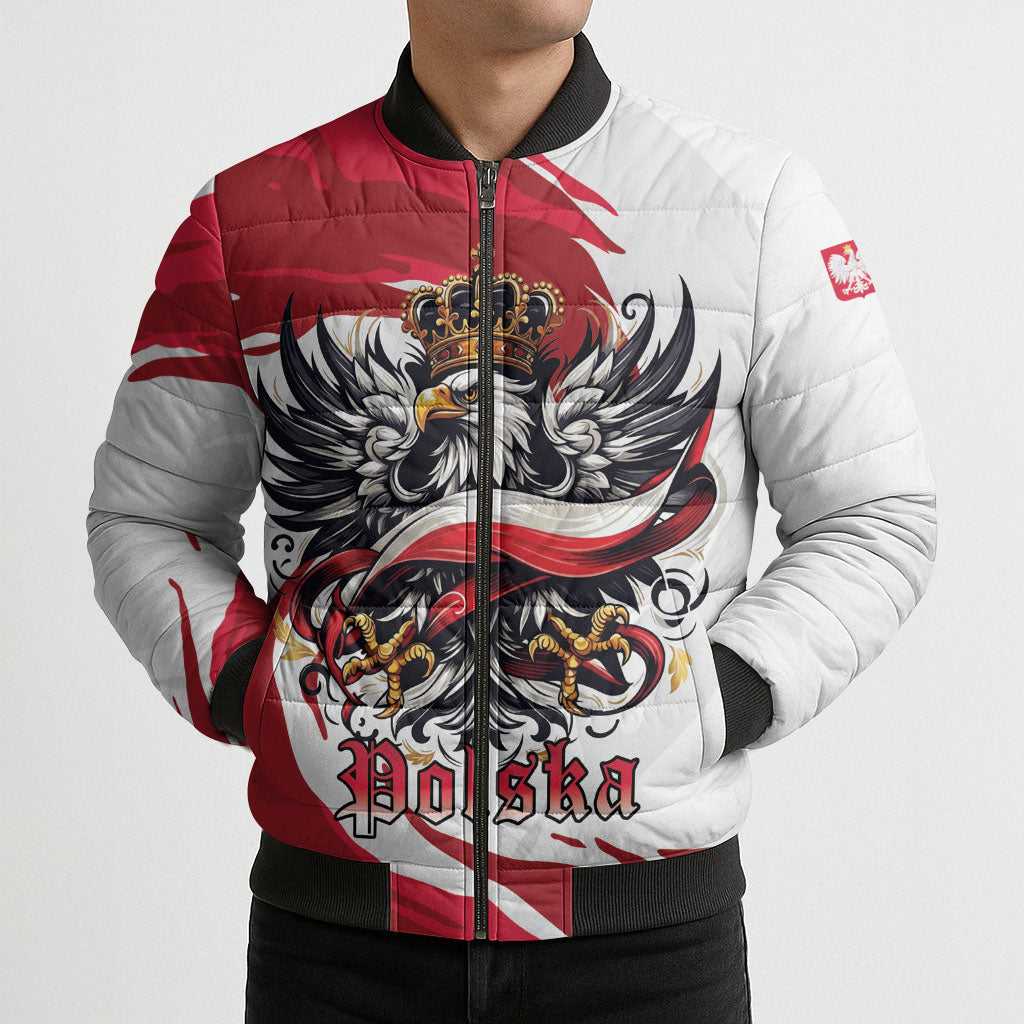 Poland National Flag Day Bomber Puffer Jacket Fierce Polish Eagle Crown