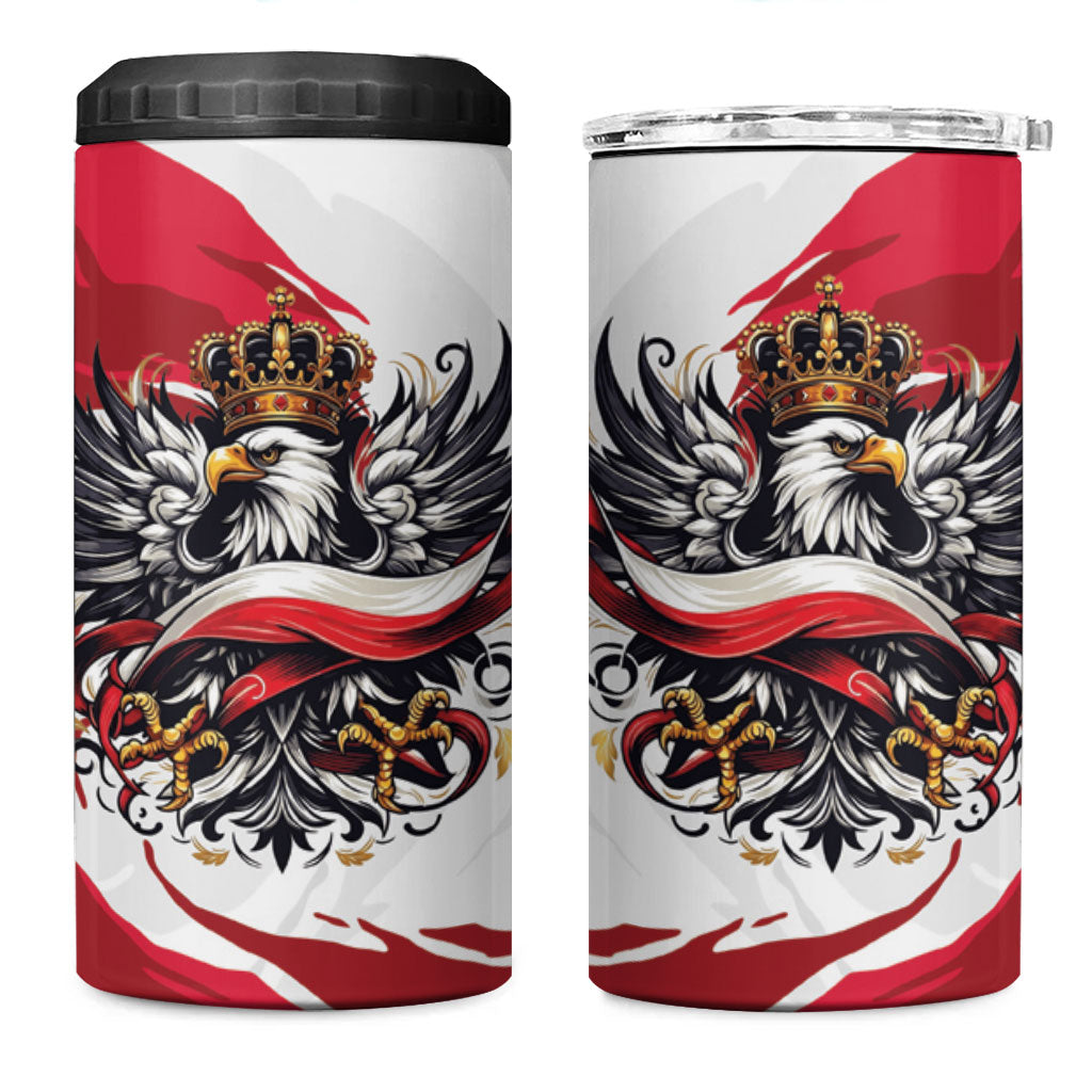 Poland National Flag Day 4 in 1 Can Cooler Tumbler Fierce Polish Eagle Crown