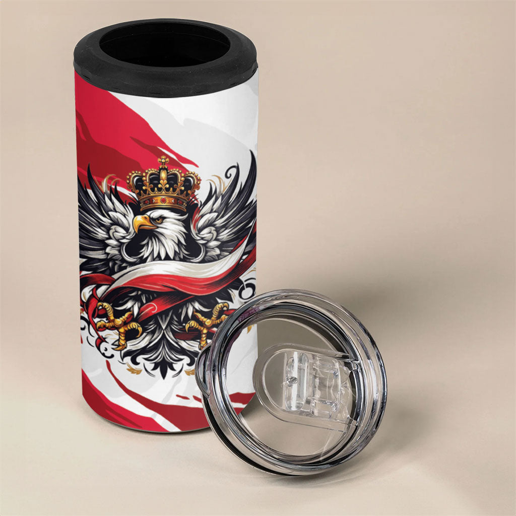 Poland National Flag Day 4 in 1 Can Cooler Tumbler Fierce Polish Eagle Crown