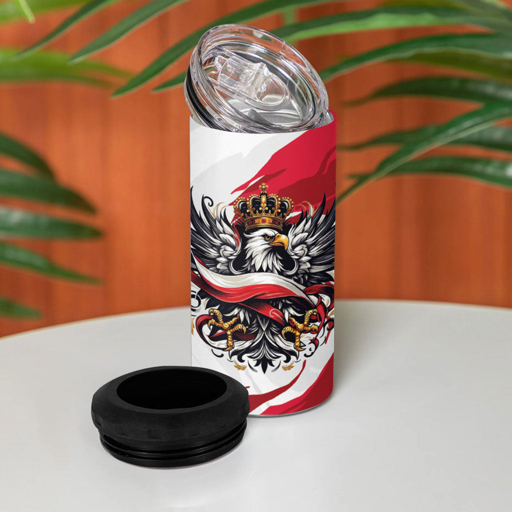 Poland National Flag Day 4 in 1 Can Cooler Tumbler Fierce Polish Eagle Crown