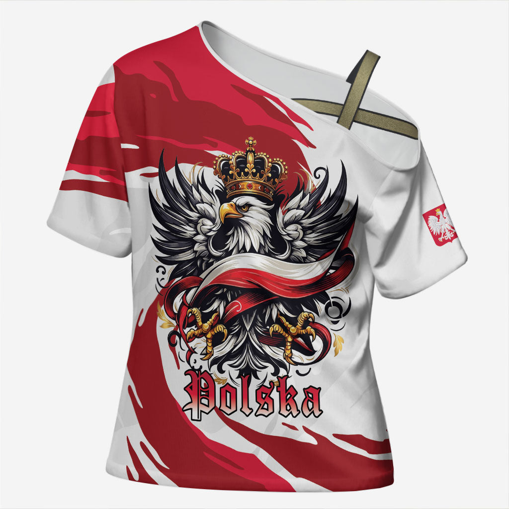 Poland National Flag Day Cross Shoulder Shirt Fierce Polish Eagle Crown