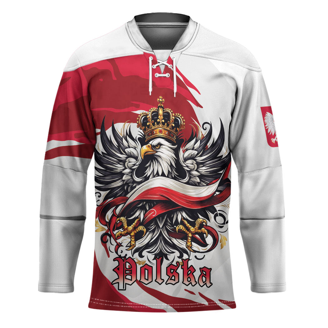 Poland National Flag Day Hockey Jersey Fierce Polish Eagle Crown