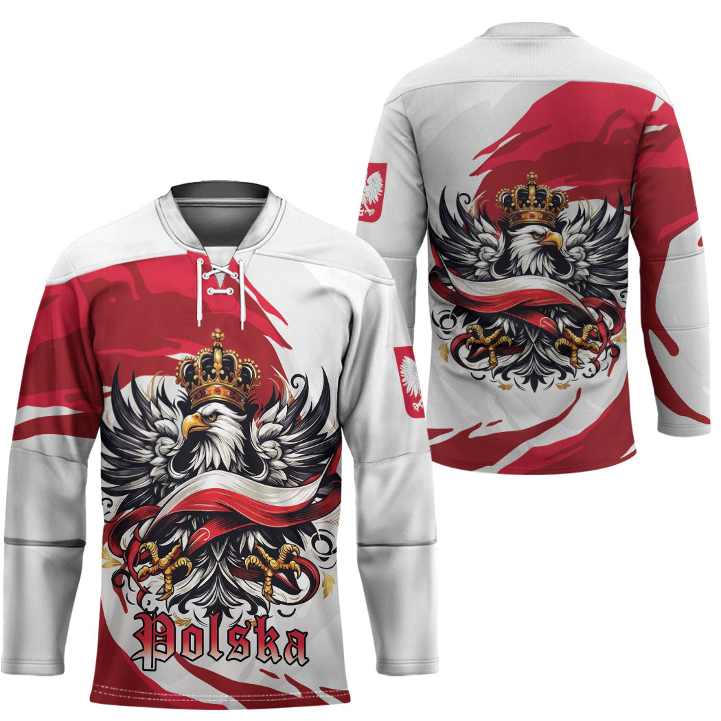 Poland National Flag Day Hockey Jersey Fierce Polish Eagle Crown