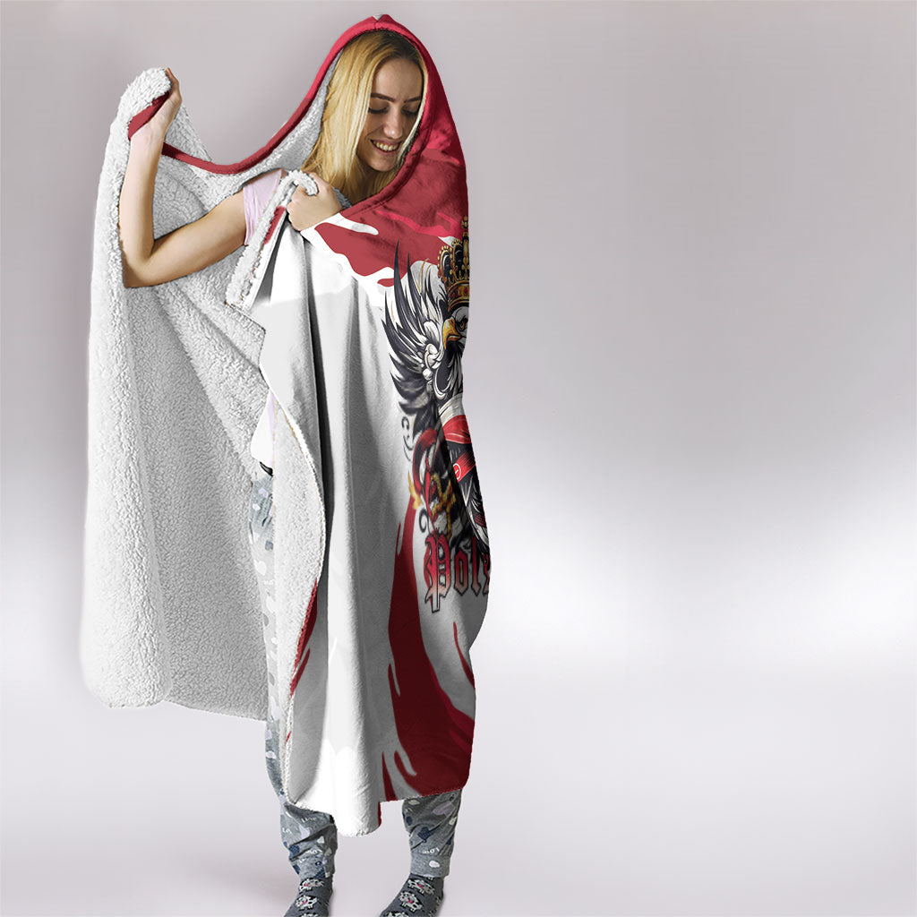 Poland National Flag Day Hooded Blanket Fierce Polish Eagle Crown