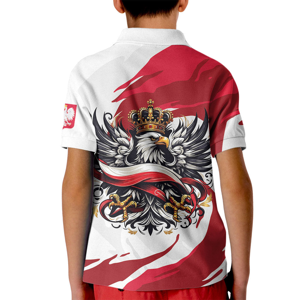 Poland National Flag Day Kid Polo Shirt Fierce Polish Eagle Crown