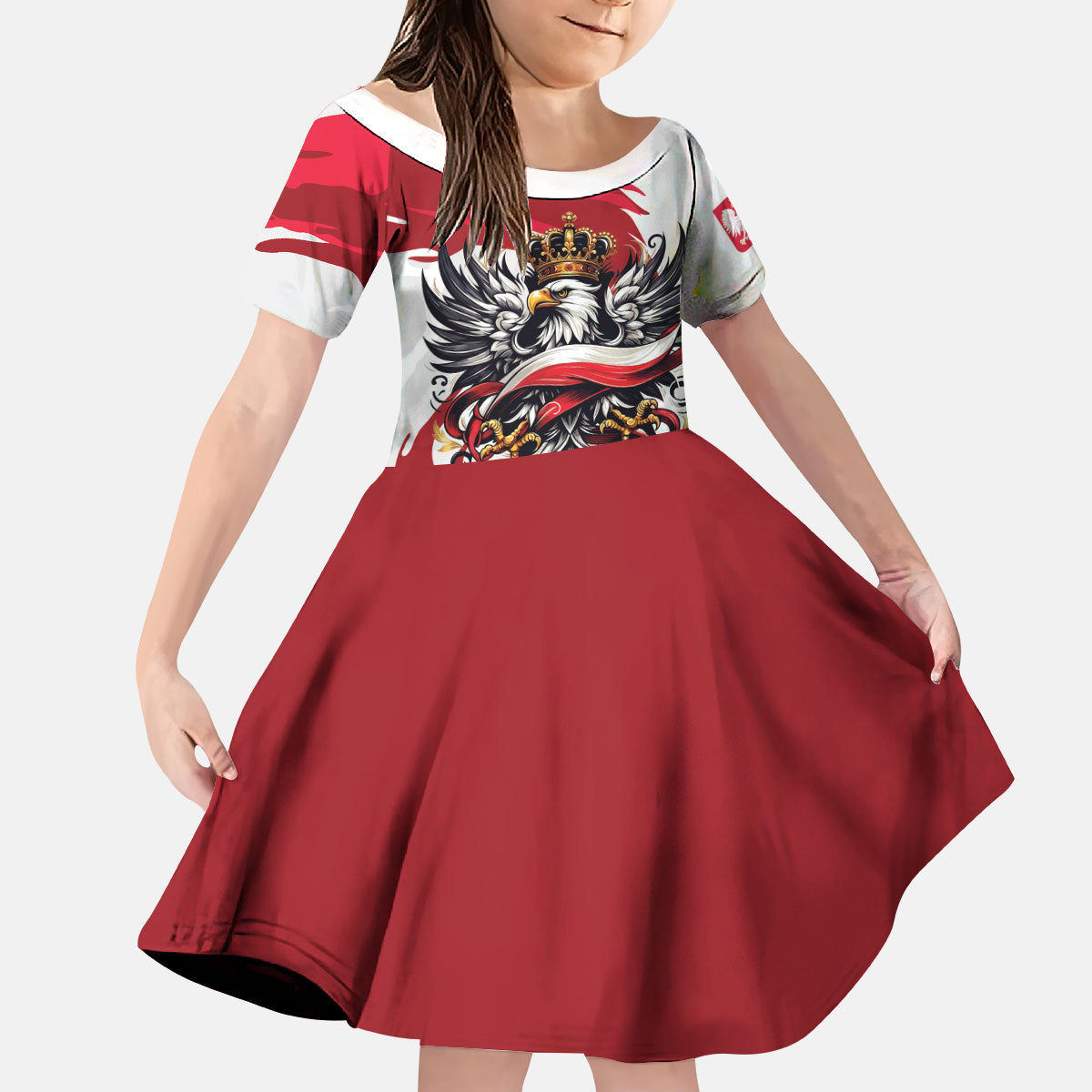 Poland National Flag Day Kid Short Sleeve Dress Fierce Polish Eagle Crown