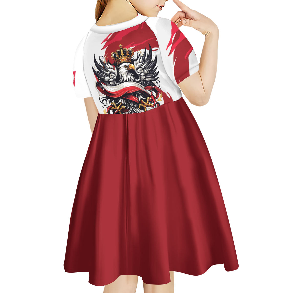 Poland National Flag Day Kid Short Sleeve Dress Fierce Polish Eagle Crown