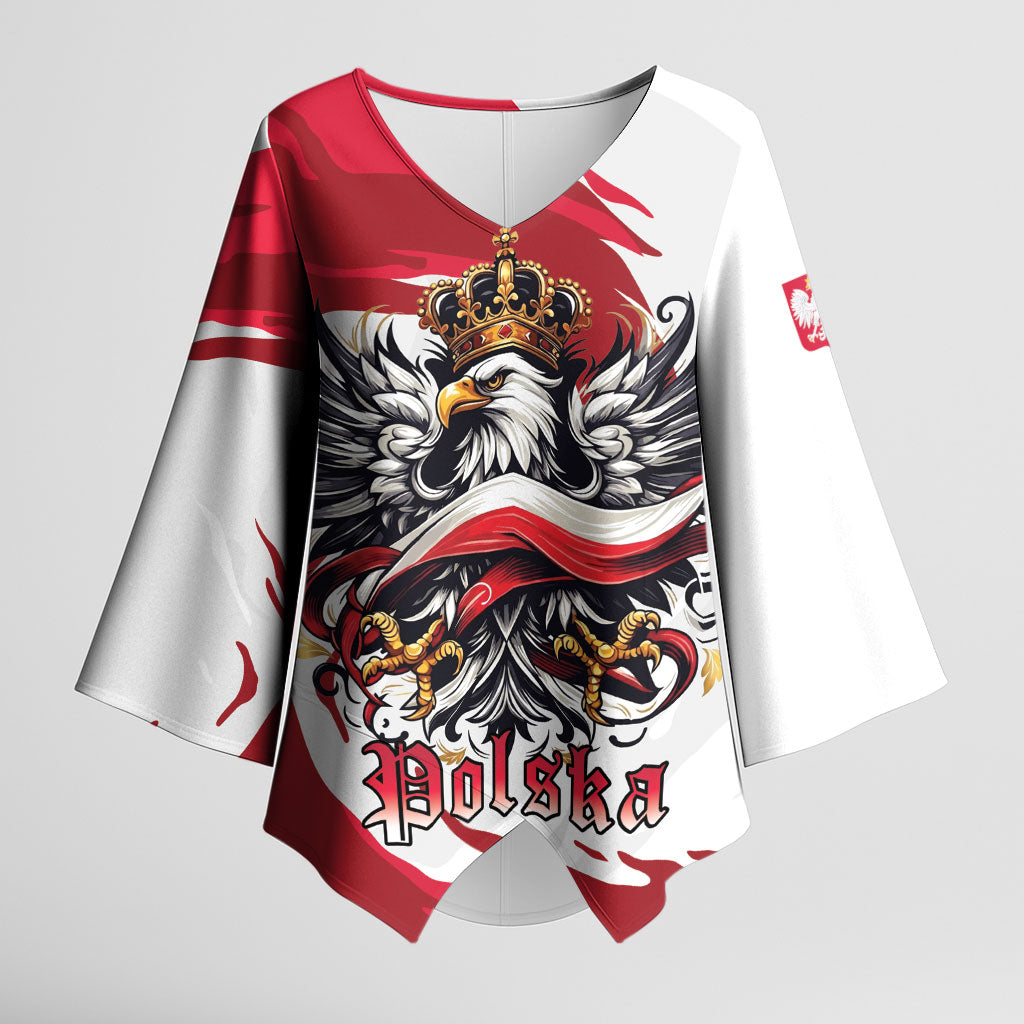 Poland National Flag Day Kimono Sleeve Blouse Fierce Polish Eagle Crown