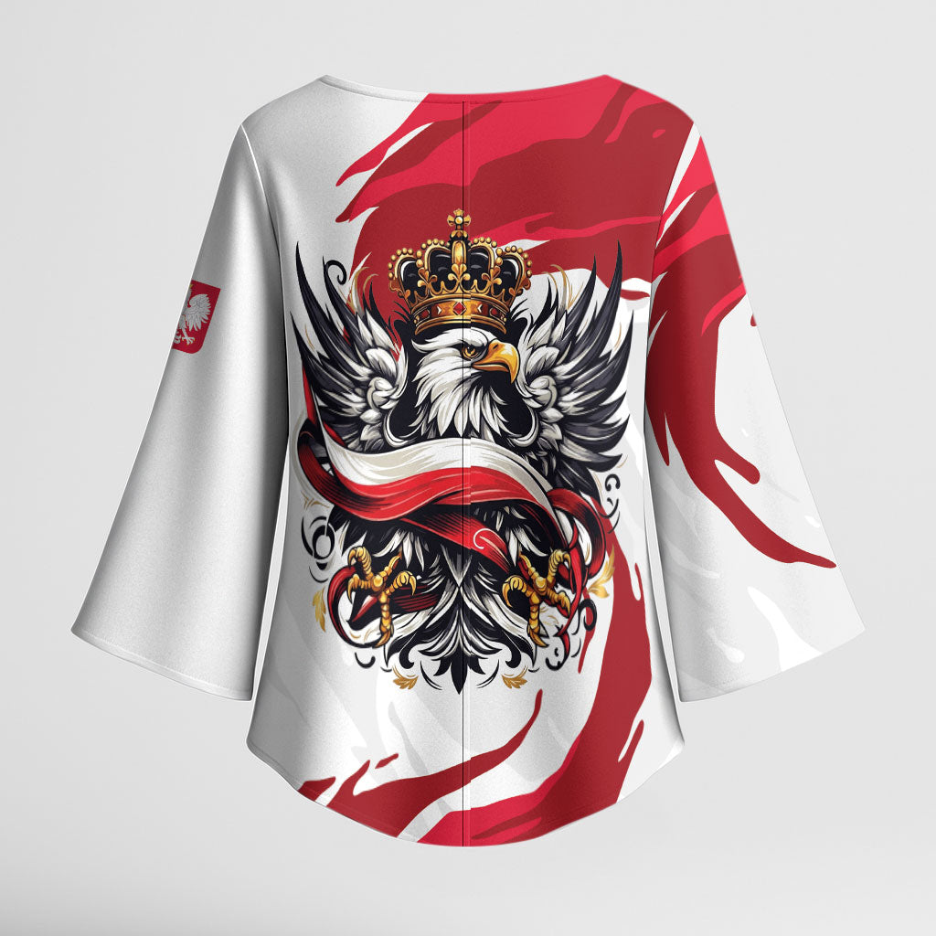 Poland National Flag Day Kimono Sleeve Blouse Fierce Polish Eagle Crown