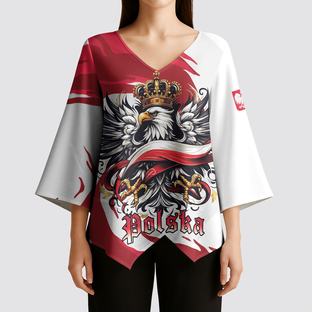 Poland National Flag Day Kimono Sleeve Blouse Fierce Polish Eagle Crown