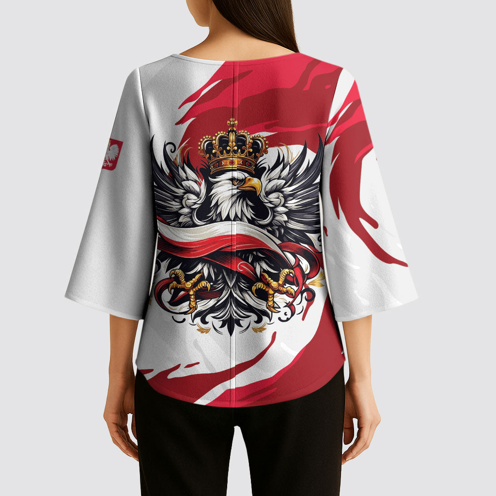 Poland National Flag Day Kimono Sleeve Blouse Fierce Polish Eagle Crown