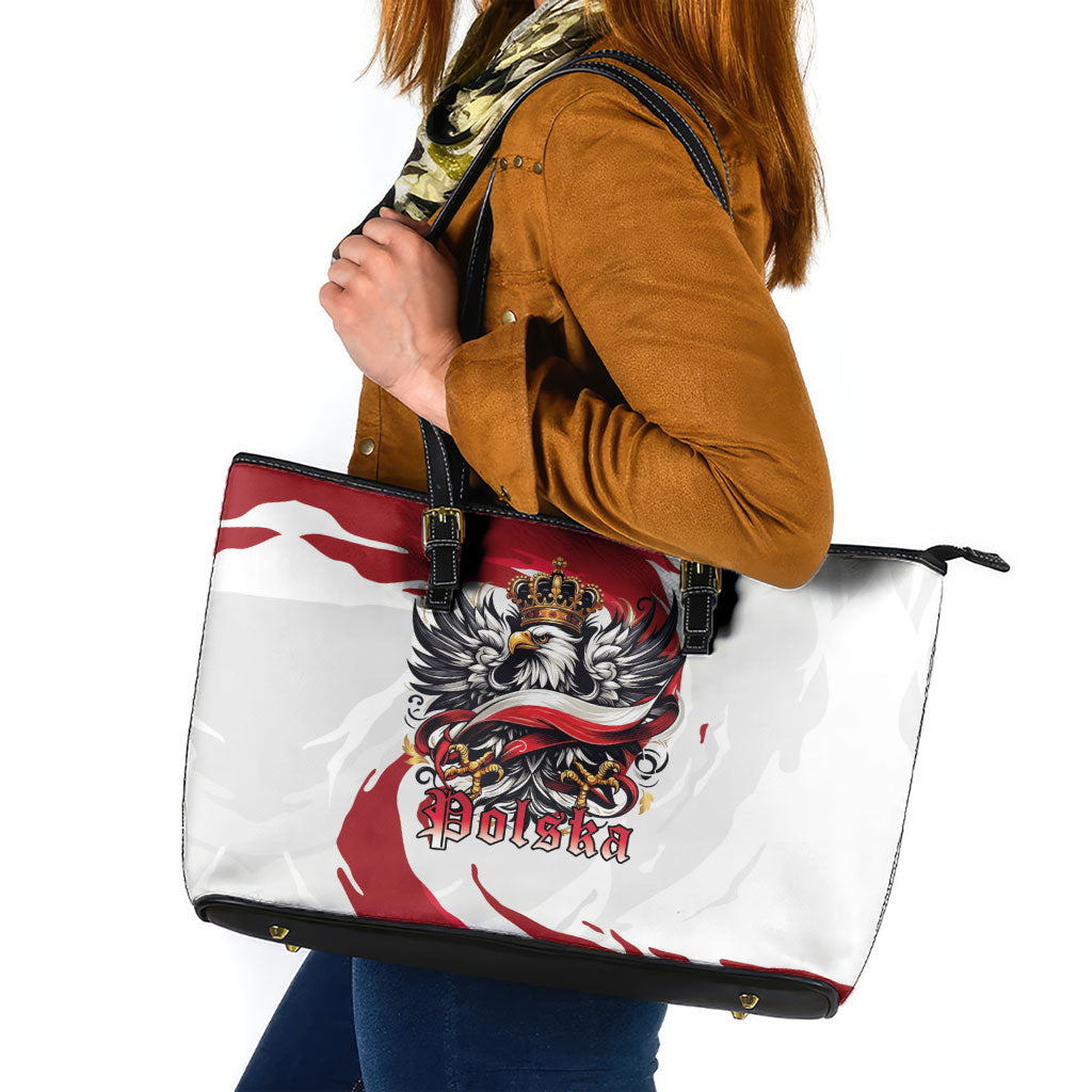 Poland National Flag Day Leather Tote Bag Fierce Polish Eagle Crown