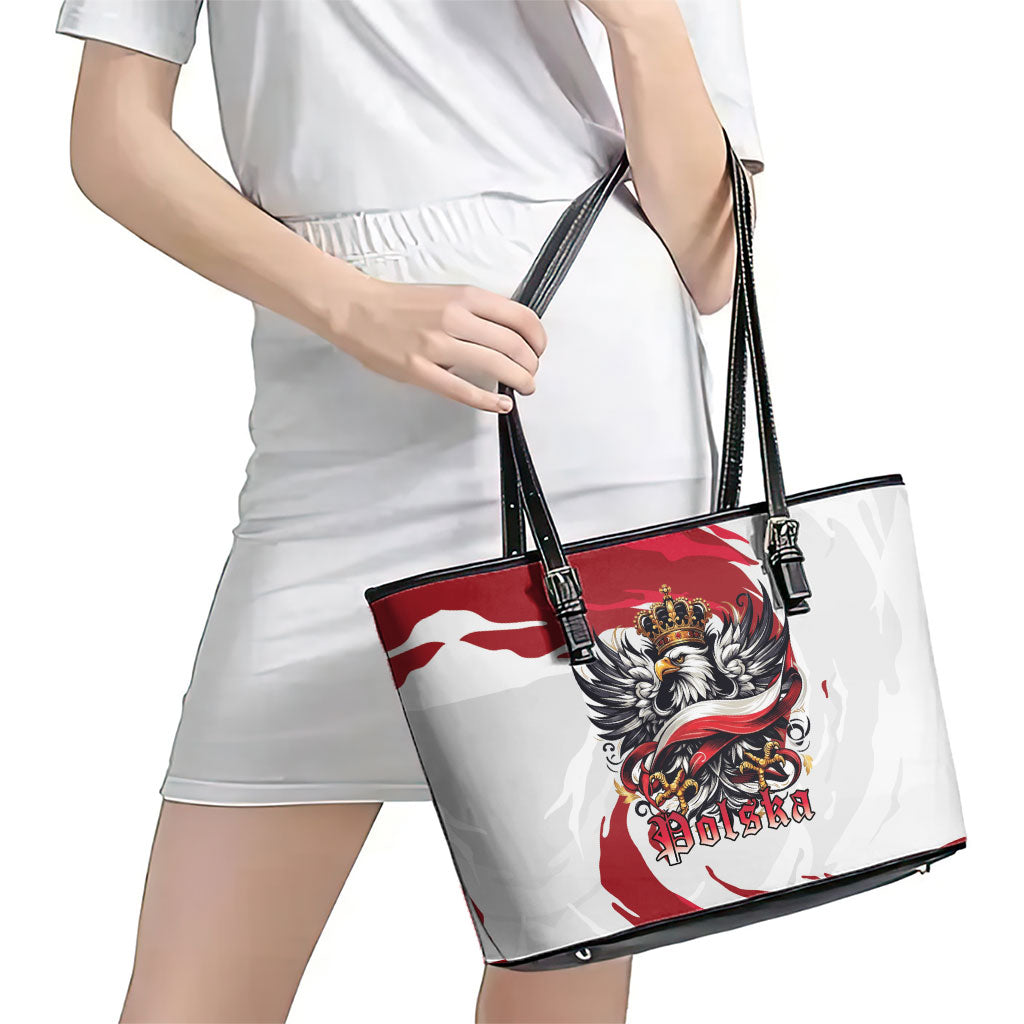Poland National Flag Day Leather Tote Bag Fierce Polish Eagle Crown