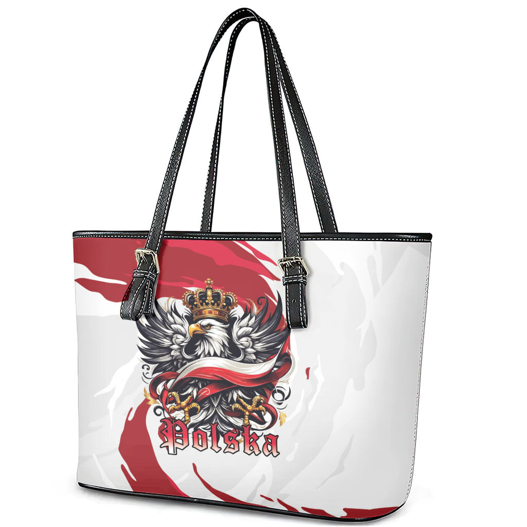 Poland National Flag Day Leather Tote Bag Fierce Polish Eagle Crown