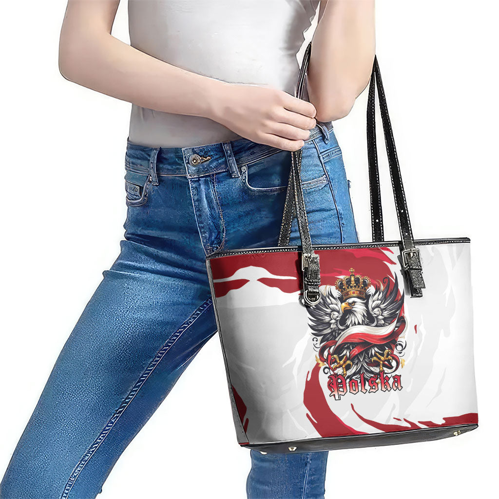 Poland National Flag Day Leather Tote Bag Fierce Polish Eagle Crown