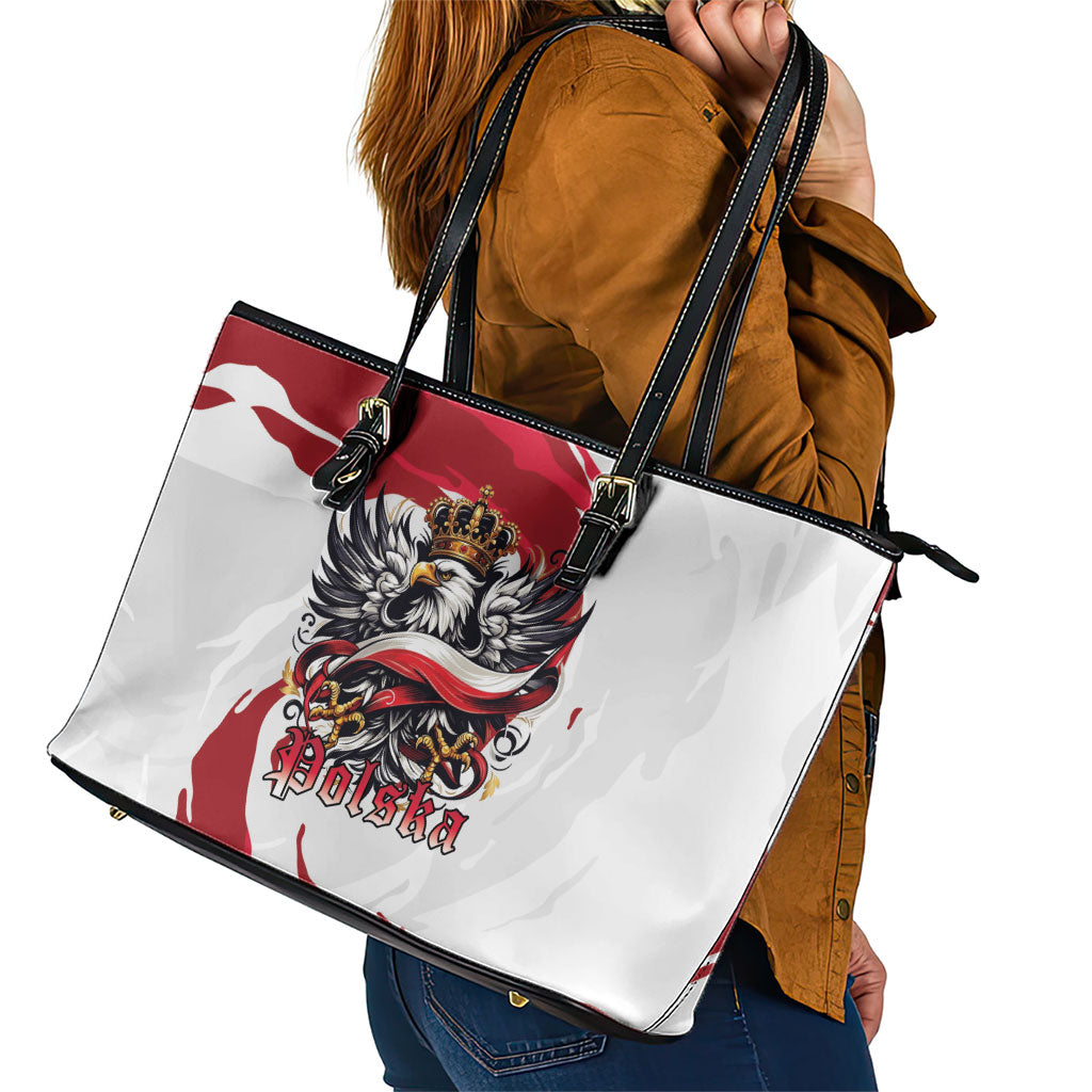 Poland National Flag Day Leather Tote Bag Fierce Polish Eagle Crown