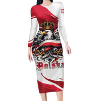 Poland National Flag Day Long Sleeve Bodycon Dress Fierce Polish Eagle Crown