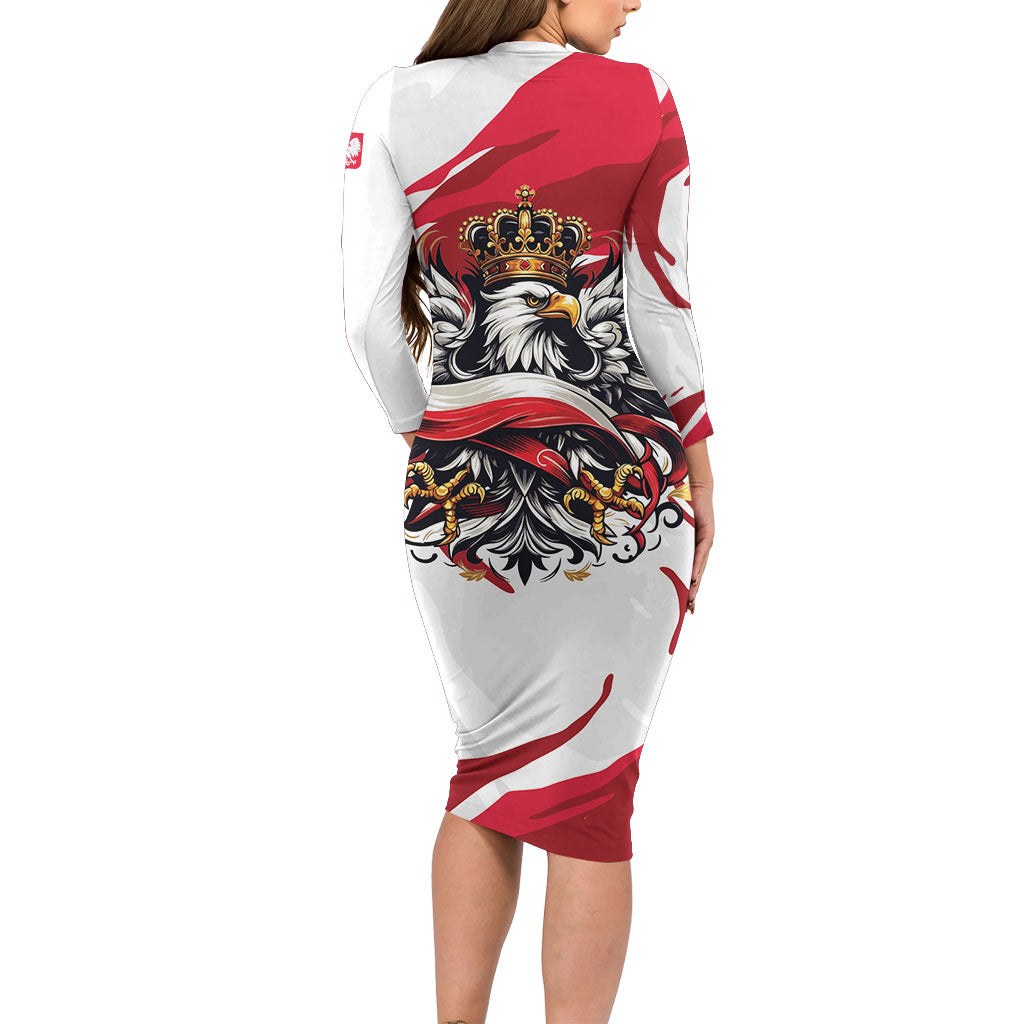Poland National Flag Day Long Sleeve Bodycon Dress Fierce Polish Eagle Crown
