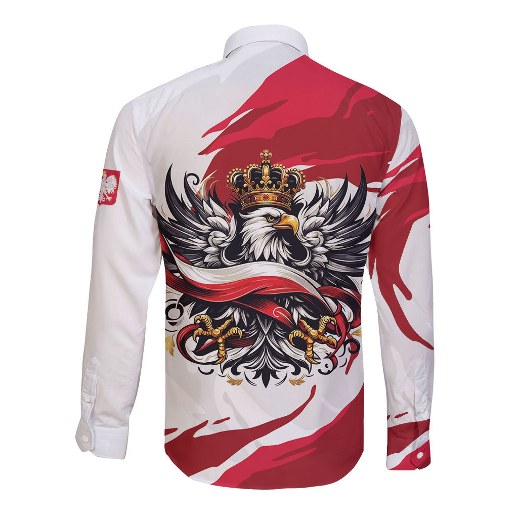 Poland National Flag Day Long Sleeve Button Shirt Fierce Polish Eagle Crown