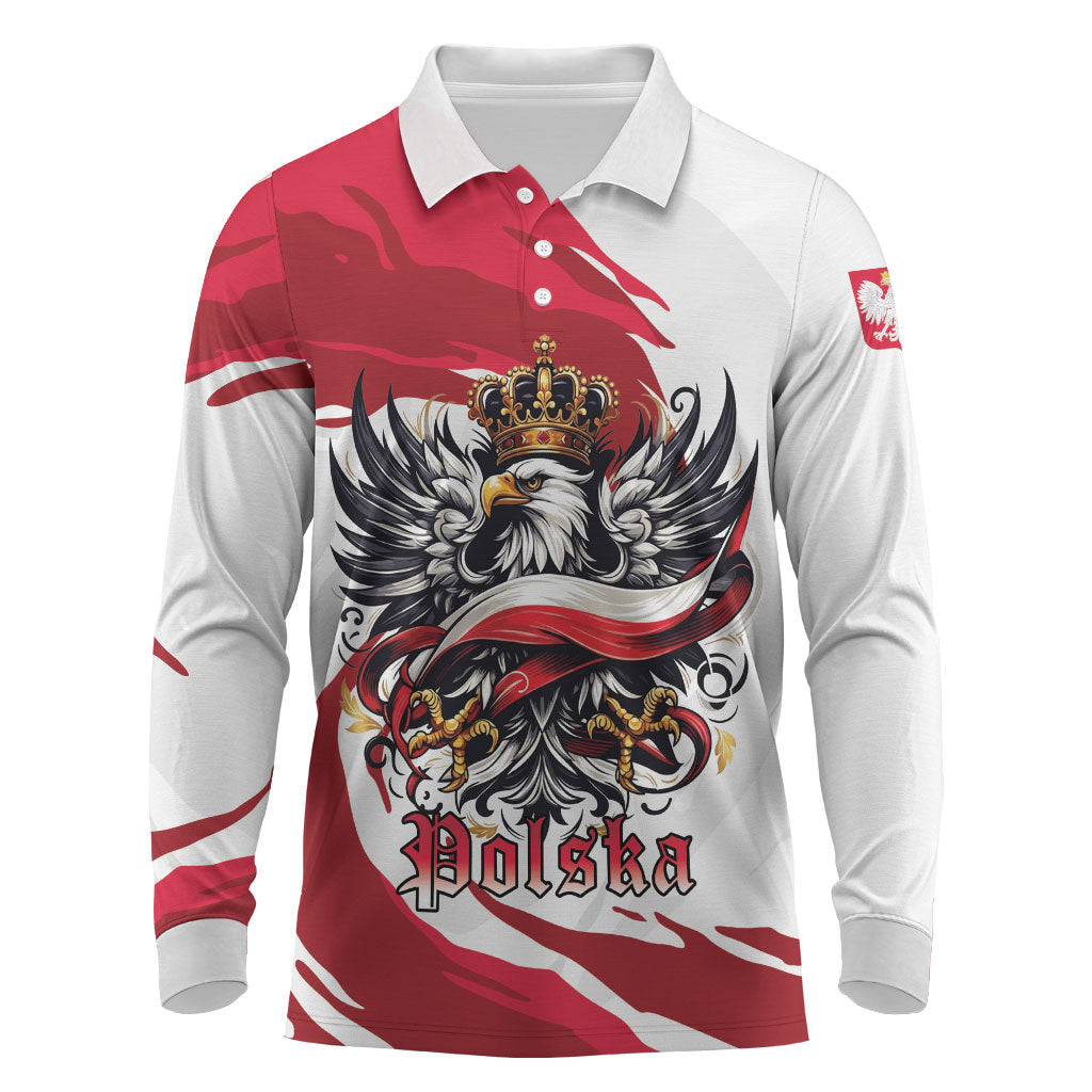 Poland National Flag Day Long Sleeve Polo Shirt Fierce Polish Eagle Crown