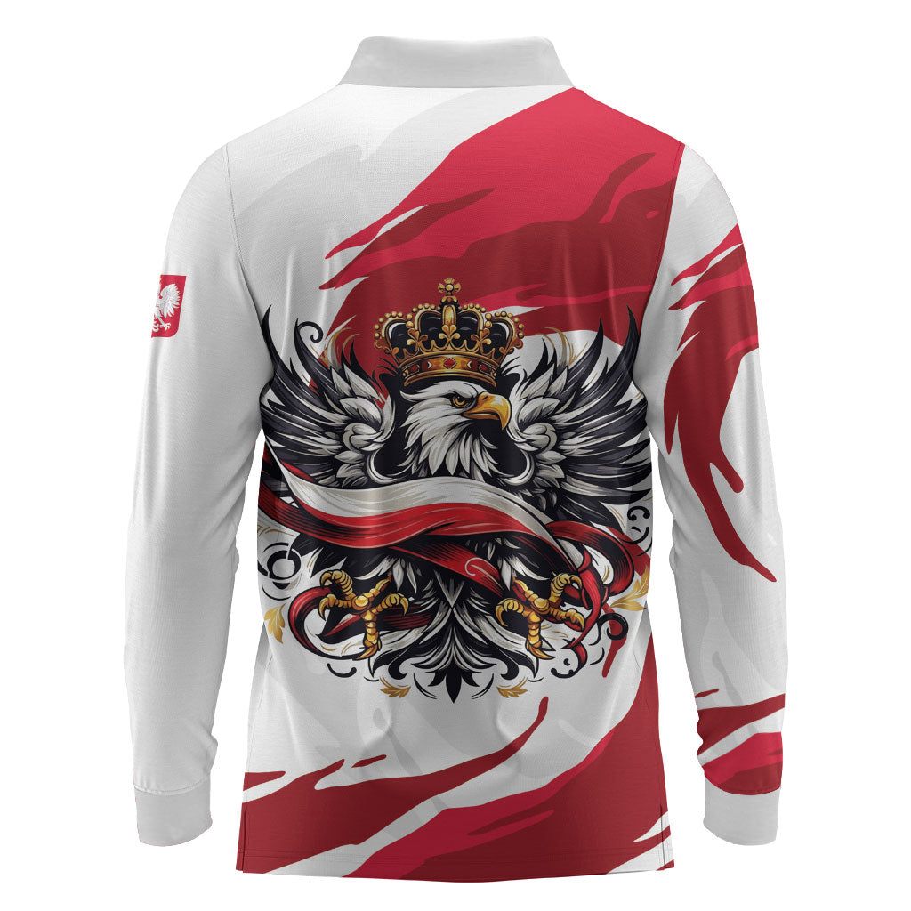 Poland National Flag Day Long Sleeve Polo Shirt Fierce Polish Eagle Crown