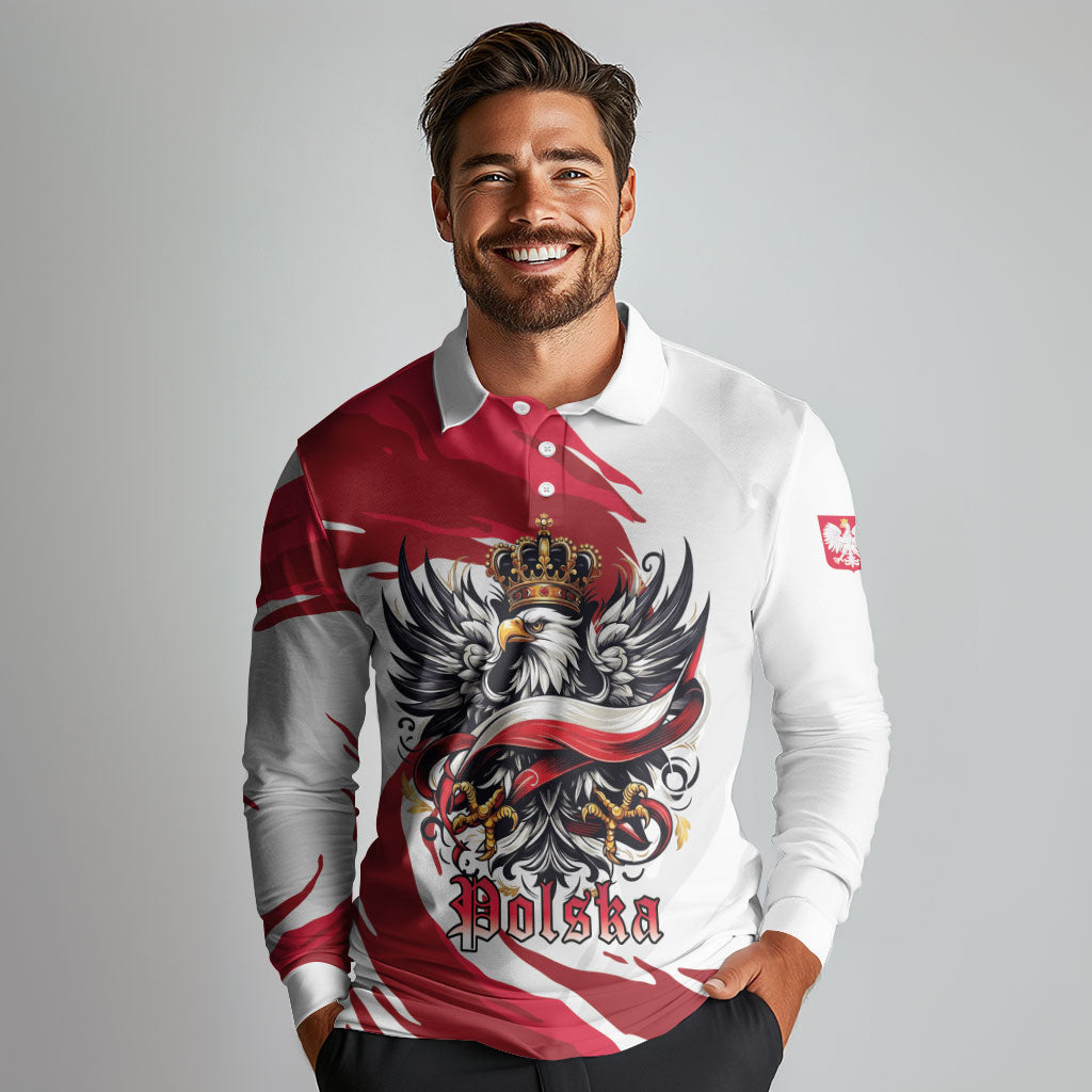 Poland National Flag Day Long Sleeve Polo Shirt Fierce Polish Eagle Crown
