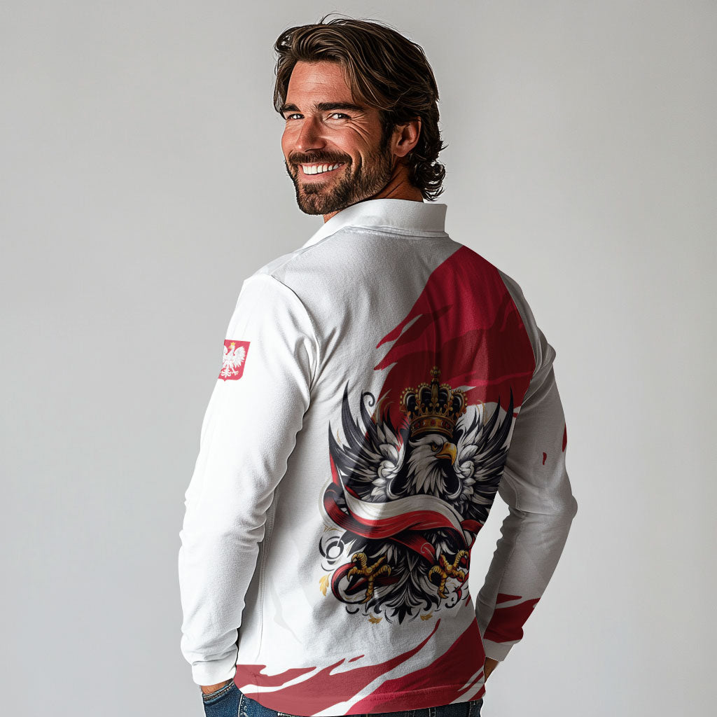Poland National Flag Day Long Sleeve Polo Shirt Fierce Polish Eagle Crown