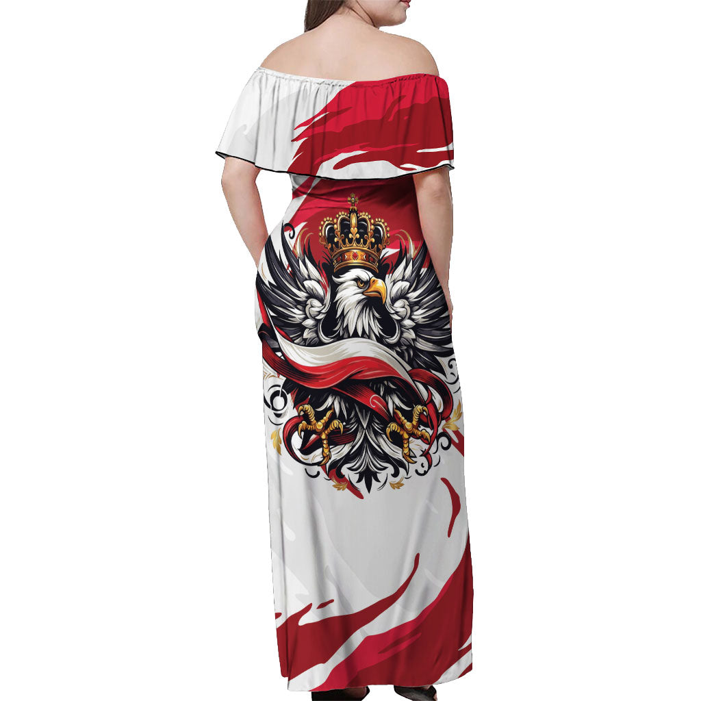 Poland National Flag Day Off Shoulder Maxi Dress Fierce Polish Eagle Crown