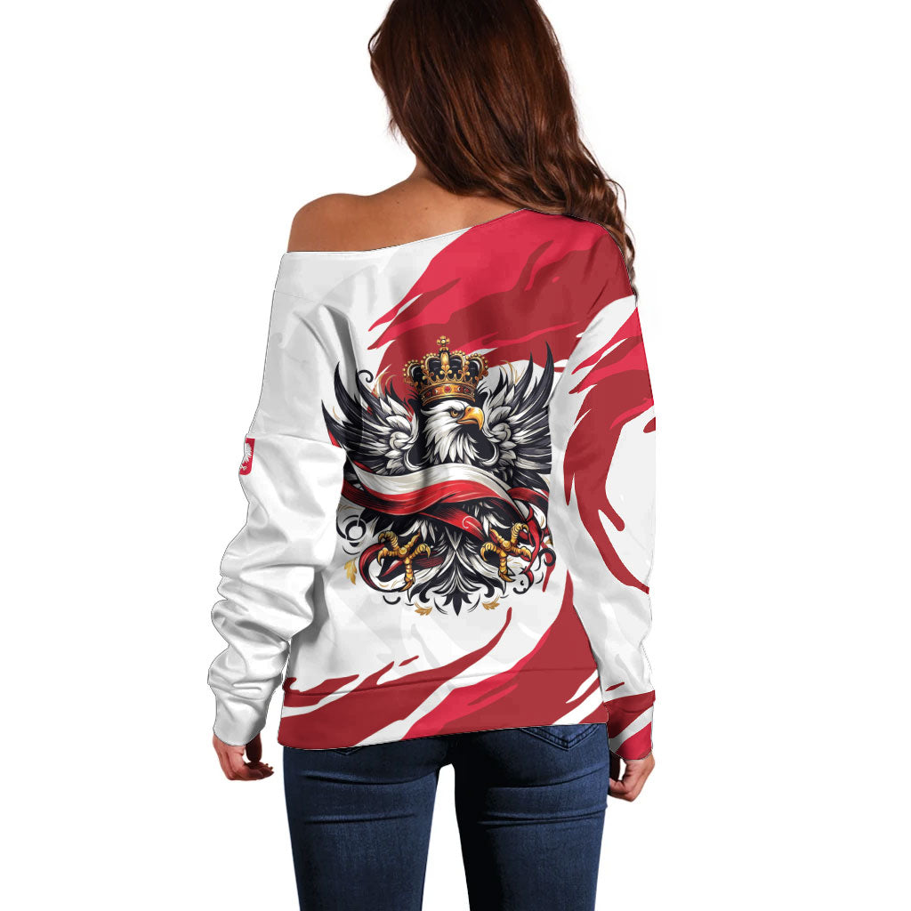 Poland National Flag Day Off Shoulder Sweater Fierce Polish Eagle Crown