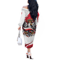 Poland National Flag Day Off The Shoulder Long Sleeve Dress Fierce Polish Eagle Crown